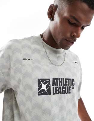 Asos Design Boxy Oversized T-shirt With Sports Print In Gray
