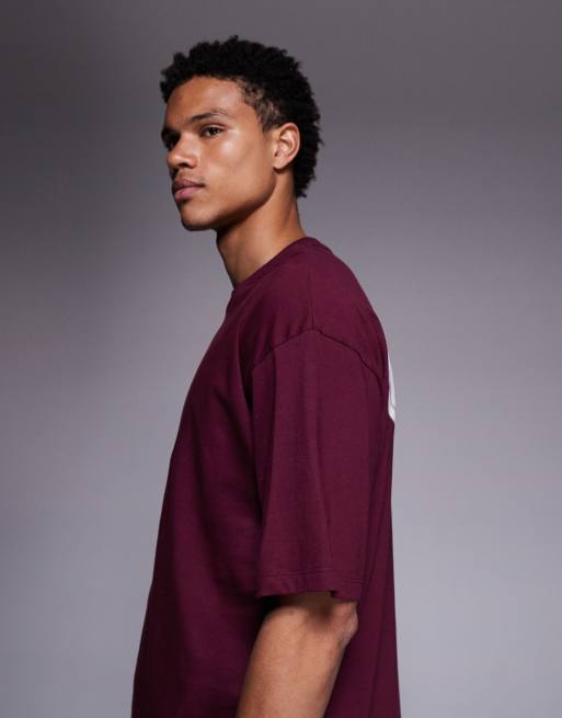 ASOS DESIGN boxy oversized t-shirt with street graphic in burgundy, 4 of 5