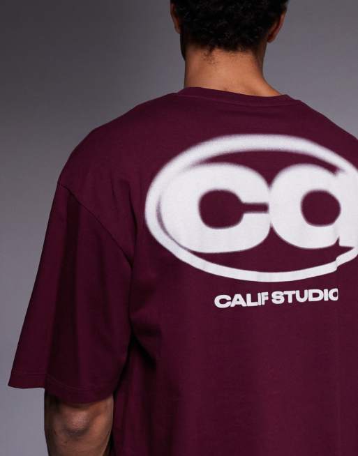 ASOS DESIGN boxy oversized t-shirt with street graphic in burgundy, 5 of 5