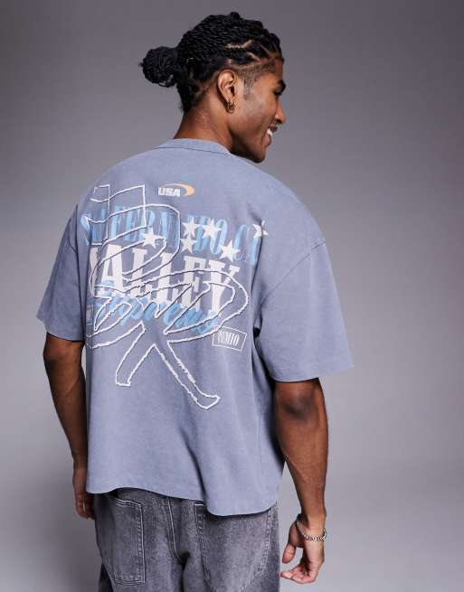 ASOS DESIGN boxy oversized T-shirt with street graphic in washed gray