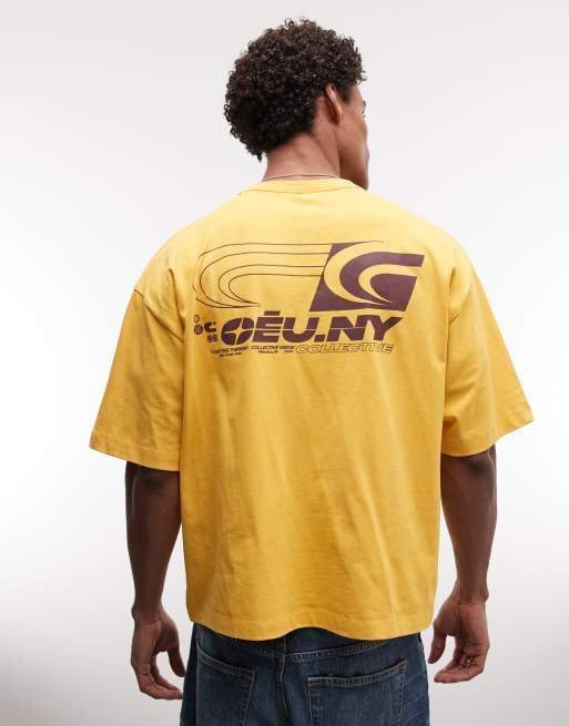 ASOS DESIGN boxy oversized t-shirt with street graphic in yellow wash, 5 of 5