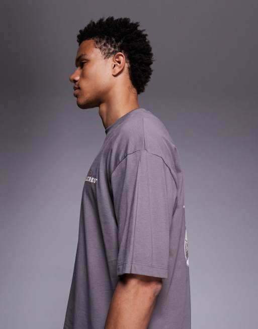 ASOS DESIGN boxy oversized t-shirt with street graphics in grey, 5 of 5