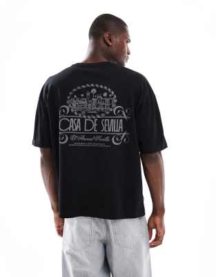 Asos Design Boxy Oversized T-shirt With Summer Graphic In Black