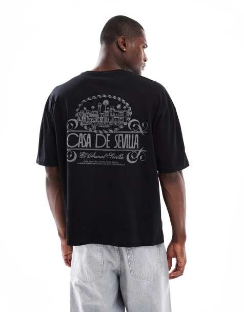 ASOS DESIGN boxy oversized T-shirt with summer graphic in black - view 1