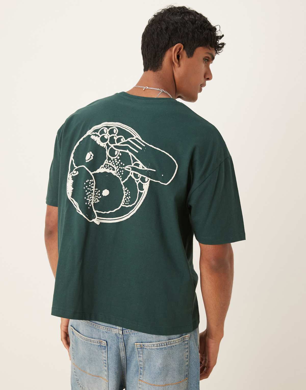 ASOS DESIGN boxy oversized t-shirt with summer graphic in dark green