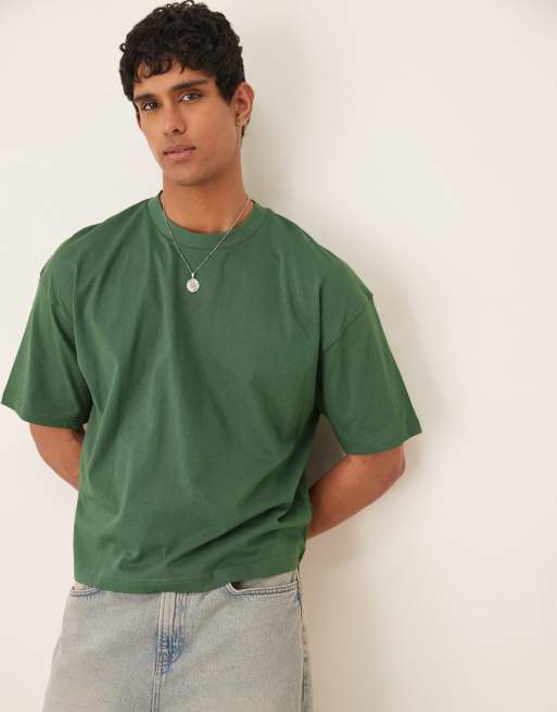 ASOS DESIGN - T-shirt oversize squadrata verde con grafica estiva