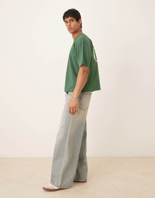 ASOS DESIGN - T-shirt oversize squadrata verde con grafica estiva