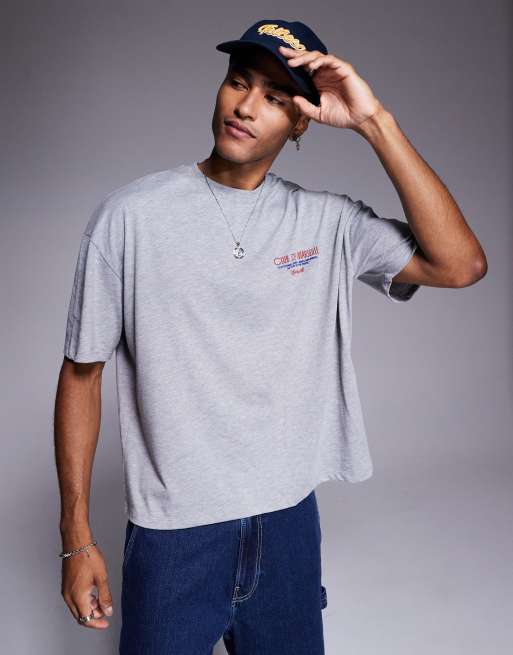 ASOS DESIGN boxy oversized t-shirt with summer graphic in grey marl, 4 of 4