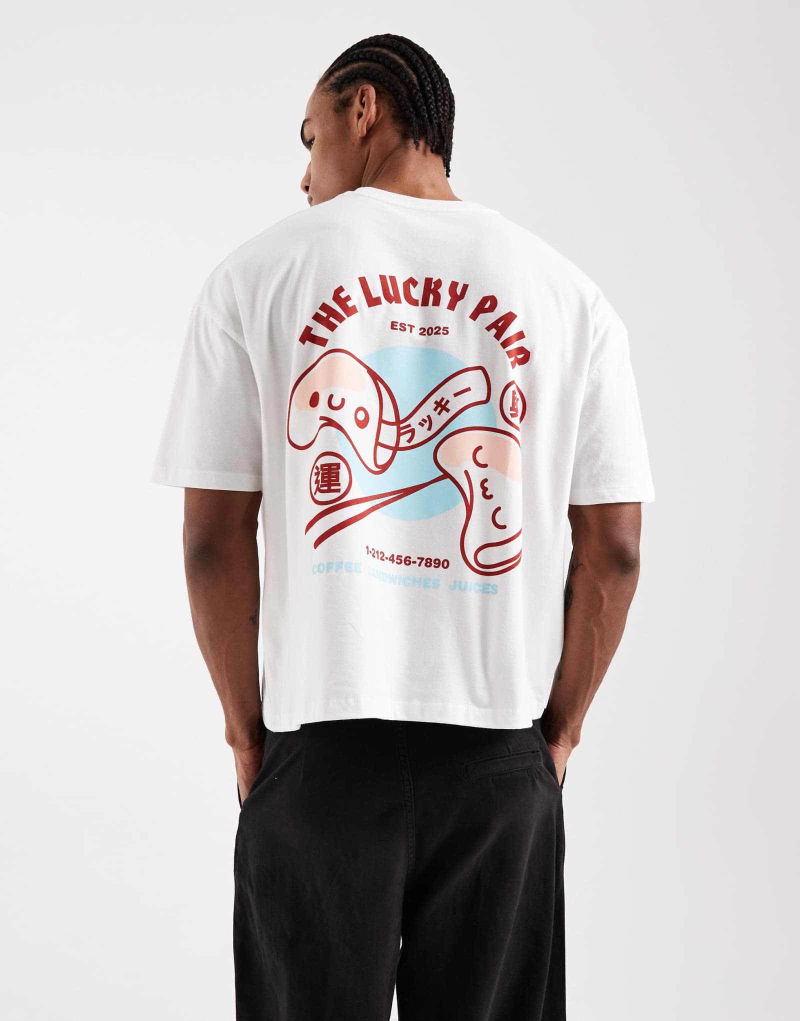 ДИЗАЙНЕРСКАЯ футболка ASOS свободного кроя оверсайз с изображением суши белого цвета