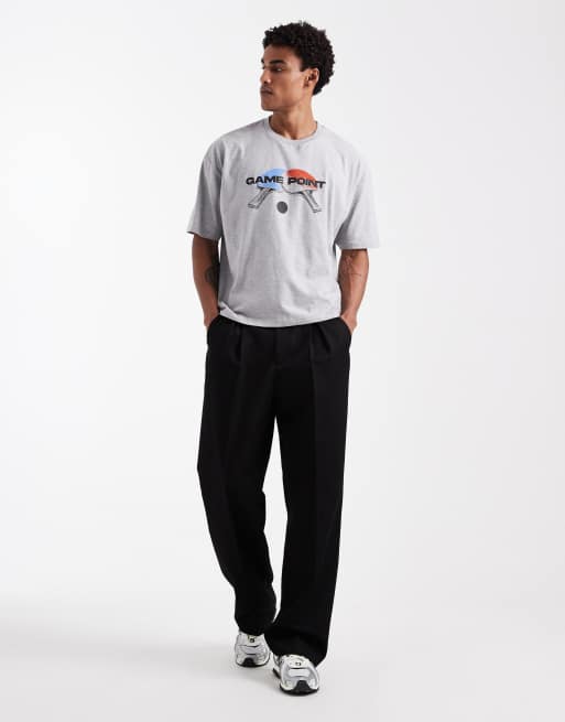 ASOS DESIGN boxy oversized t-shirt with table tennis graphic in grey marl , 2 of 5