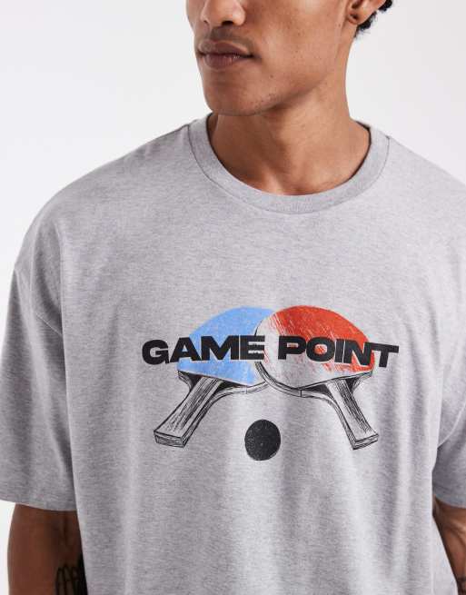 ASOS DESIGN boxy oversized t-shirt with table tennis graphic in grey marl , 5 of 5