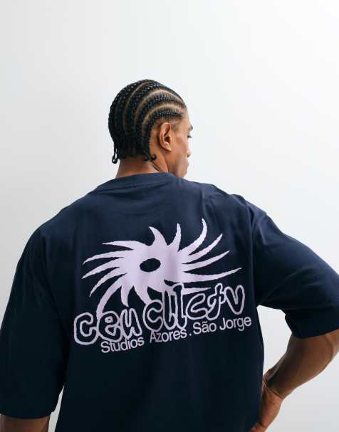 ASOS DESIGN boxy oversized t-shirt with text back print in navy - view 1