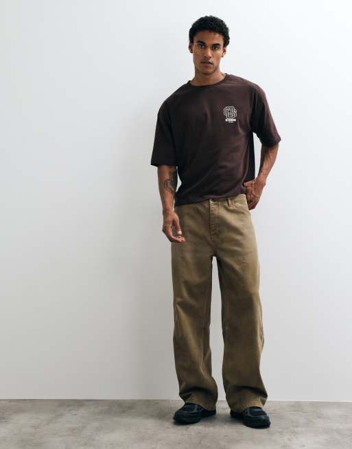 ASOS DESIGN boxy oversized t-shirt with text embroidery in brown, 2 of 5