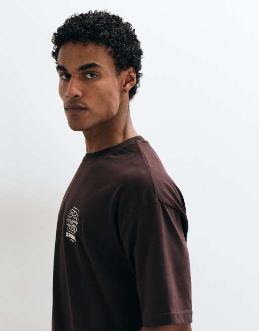 ASOS DESIGN boxy oversized t-shirt with text embroidery in brown, 4 of 5