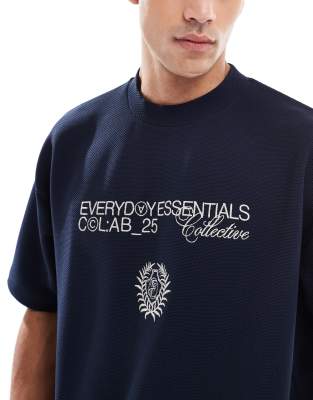Asos Design Boxy Oversized T-shirt With Text Embroidery In Blue