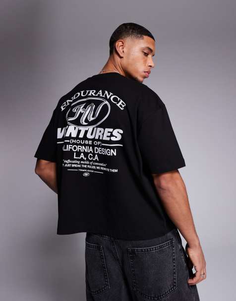 ASOS DESIGN boxy oversized t-shirt with text graphic in black - view 1