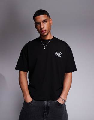 Asos Design Boxy Oversized T-shirt With Text Graphic In Navy