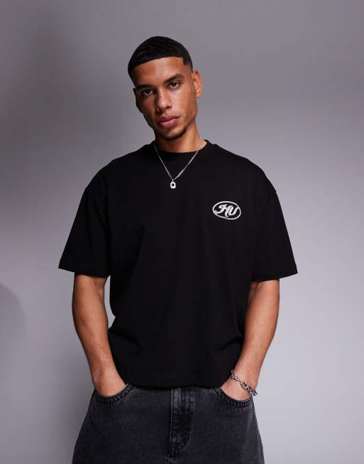 ASOS DESIGN boxy oversized t-shirt with text graphic in black