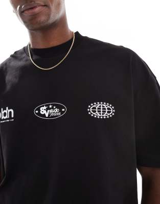 Asos Design Boxy Oversized T-shirt With Text Graphic In Black