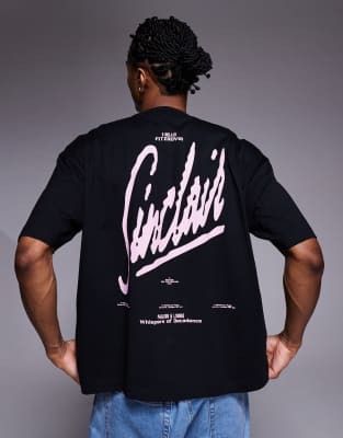 Asos Design Boxy Oversized T-shirt With Text Graphic In Black