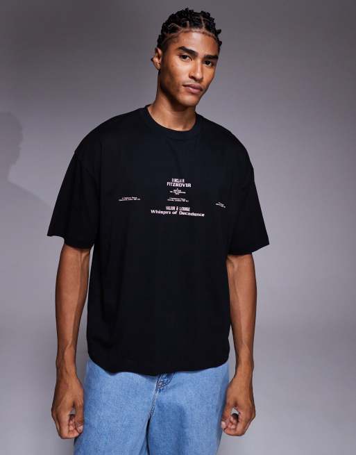 ASOS DESIGN boxy oversized t-shirt with text graphic in black