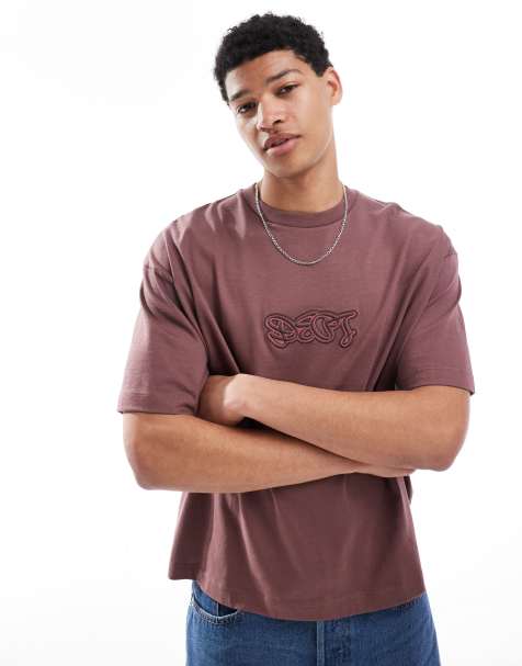 ASOS DESIGN boxy oversized t-shirt with text graphic in brown - view 1