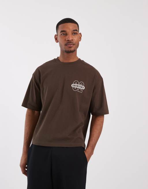 ASOS DESIGN boxy oversized t-shirt with text graphic in brown  , 2 of 5