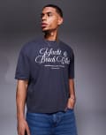 [ASOS DESIGN] ASOS DESIGN boxy oversized t-shirt with text graphic in charcoal-Grey S Asphalt
