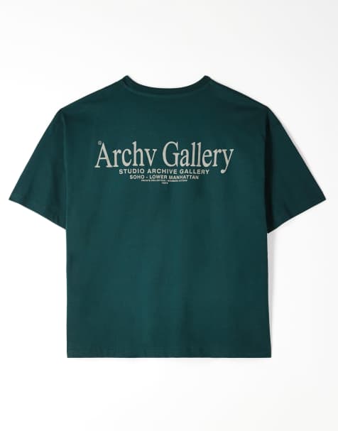 ASOS DESIGN boxy oversized t-shirt with text graphic in dark green - view 1