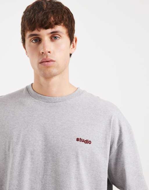 ASOS DESIGN boxy oversized T-shirt with text graphic in gray heather, 5 of 5