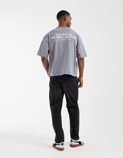 ASOS DESIGN boxy oversized T-shirt with text graphic in gray wash, 2 of 5