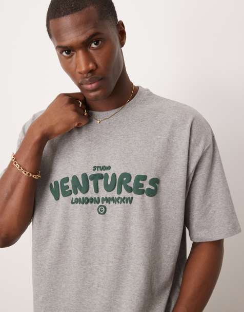 ASOS DESIGN boxy oversized t-shirt with text graphic in grey marl - view 1