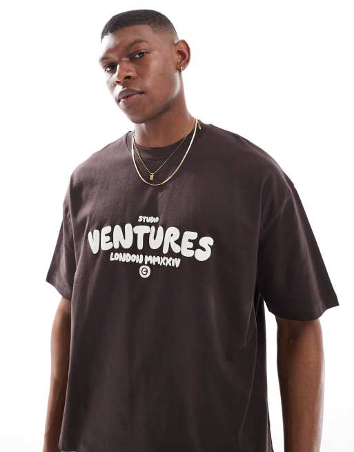 ASOS DESIGN boxy oversized t-shirt with text graphic in grey marl