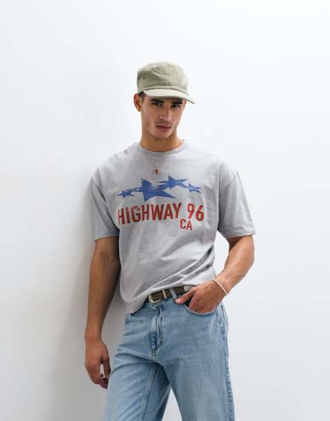 ASOS DESIGN boxy oversized t-shirt with text graphic in grey marl - view 1
