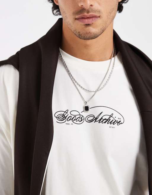 ASOS DESIGN boxy oversized t-shirt with text graphic in off white, 5 of 5