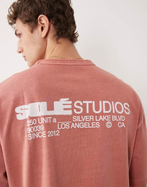 ASOS DESIGN boxy oversized t-shirt with text graphic in washed pink, 2 of 7