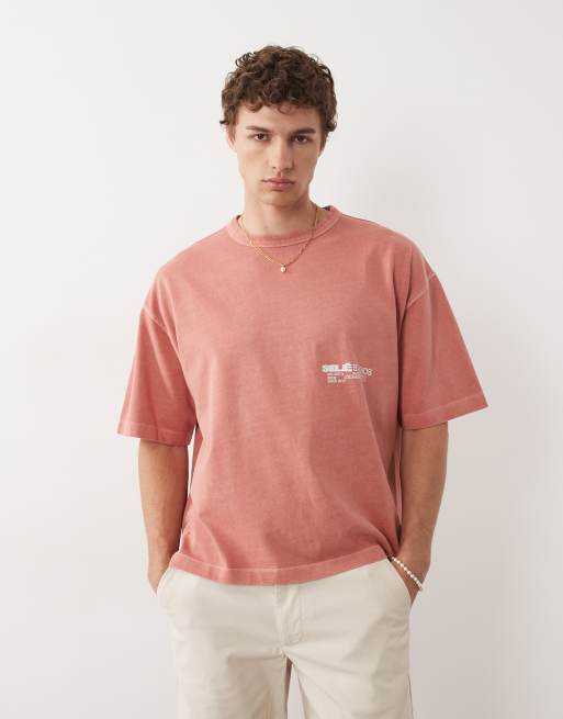 ASOS DESIGN boxy oversized t-shirt with text graphic in washed pink, 5 of 7
