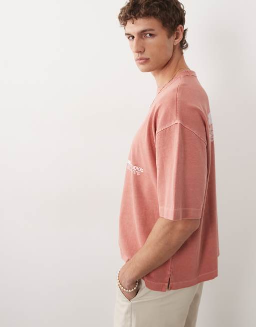 ASOS DESIGN boxy oversized t-shirt with text graphic in washed pink, 6 of 7