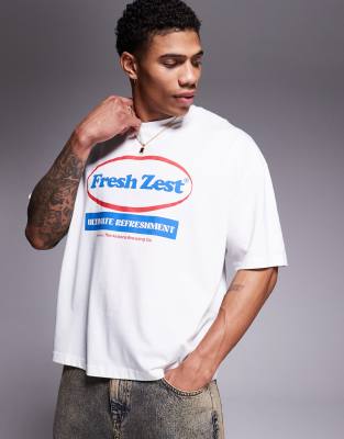 Asos Design Boxy Oversized T-shirt With Text Graphic In White