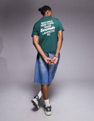 Asos Design Boxy Oversized T-shirt With Text Graphics In Green