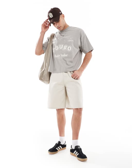 ASOS DESIGN boxy oversized T-shirt with text graphics in khaki, 2 of 4