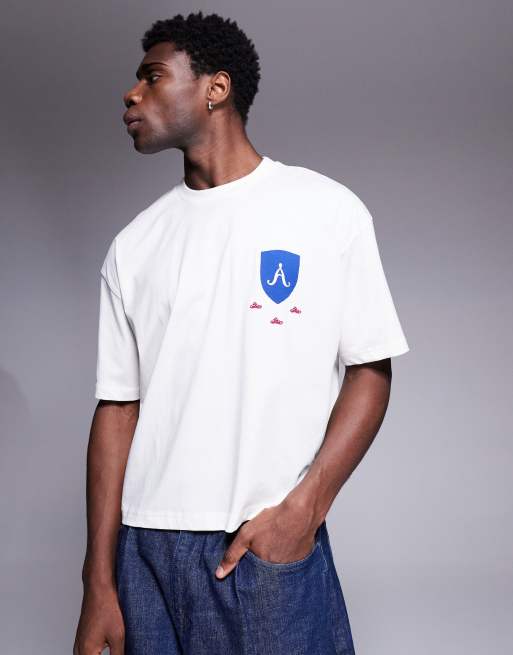 ASOS DESIGN boxy oversized t-shirt with text graphics in white