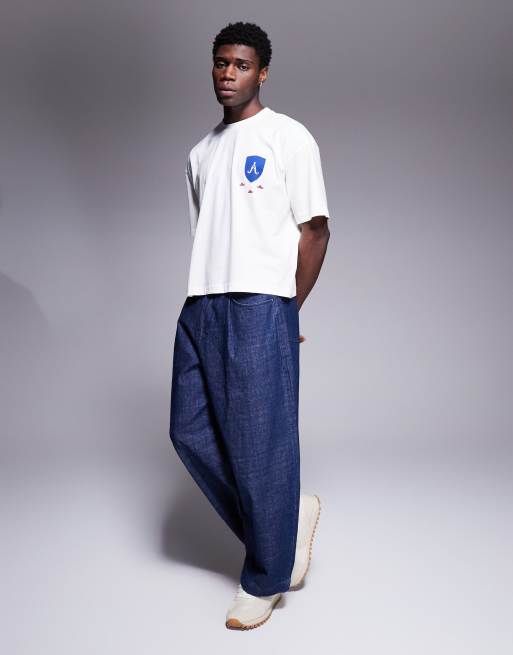 ASOS DESIGN boxy oversized t-shirt with text graphics in white