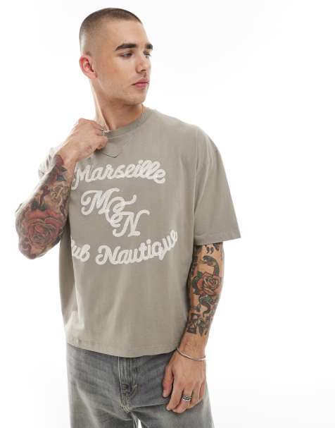 ASOS DESIGN boxy oversized T-shirt with text puff print in brown - view 1