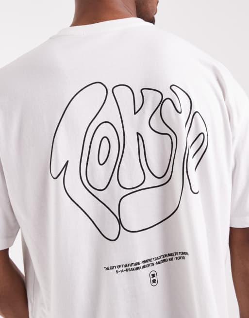 ASOS DESIGN boxy oversized t-shirt with Tokyo bubble text print in white, 3 of 5