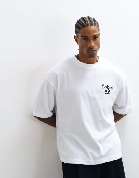ASOS DESIGN boxy oversized t-shirt with Tokyo chest graphic in white - view 1