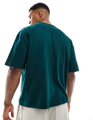 Asos Design Boxy Oversized T-shirt With Varsity Graphic In Green