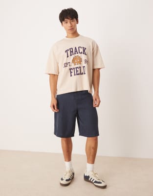 Asos Design Boxy Oversized T-shirt With Varsity Graphic