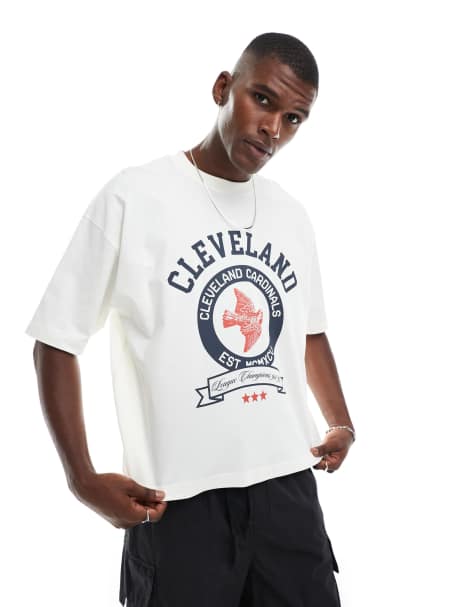 ASOS DESIGN boxy oversized t-shirt with varsity graphic in off white - view 1