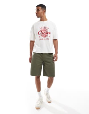 Asos Design Boxy Oversized T-shirt With Varsity Graphic In White